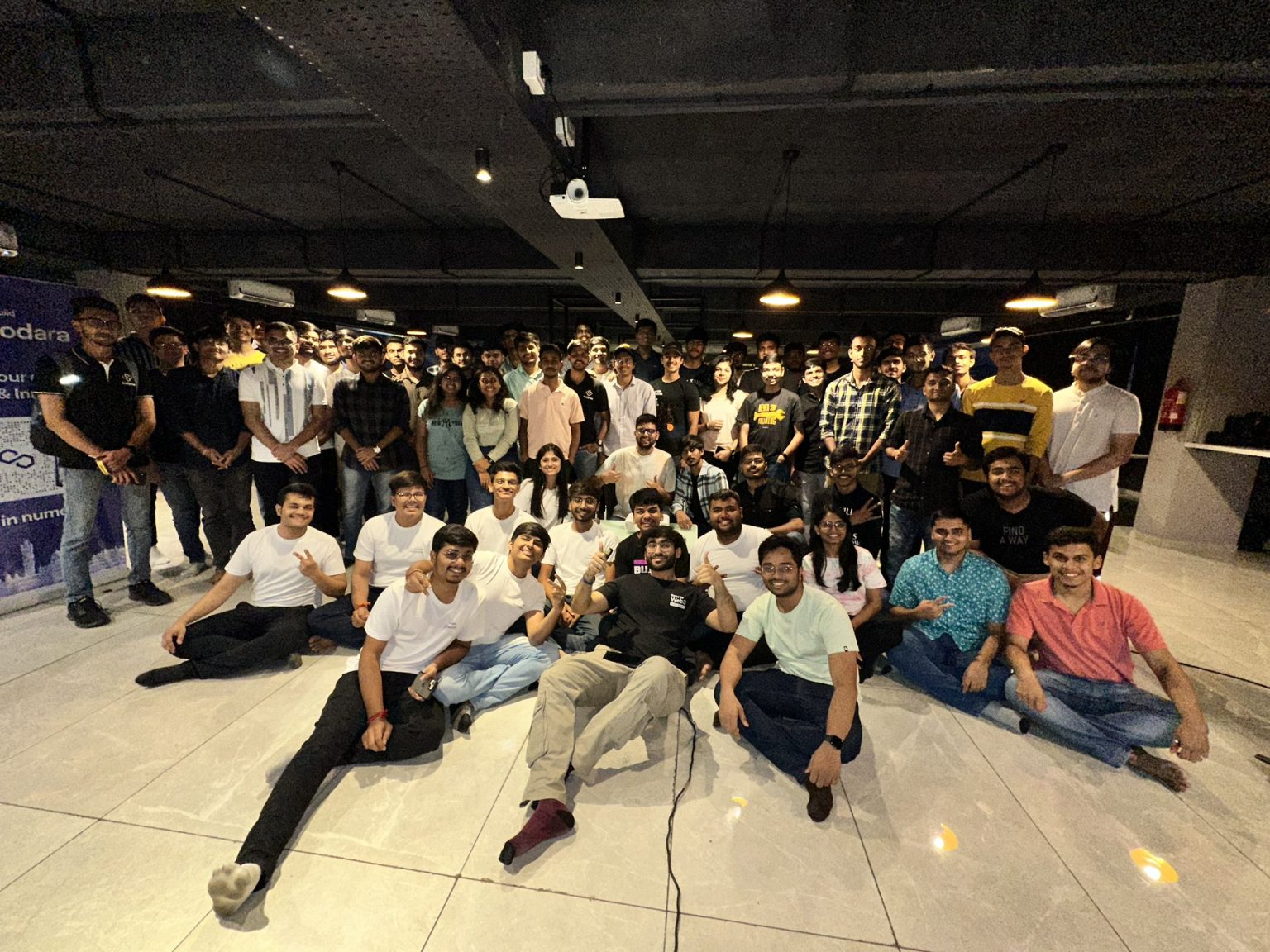 Image of attendees at the Scalybee Digital and Polygon Guild Vadodara event, standing together in one frame. The group includes developers, entrepreneurs, and enthusiasts who gathered to learn about Web3 and decentralized technologies.