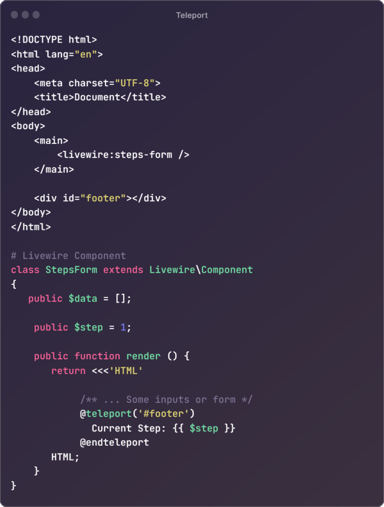 teleport feature in laravel livewire v3